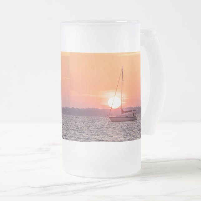 Segelbåt Soluppgång Frostat Glass Beer Mugg (Framsida höger)