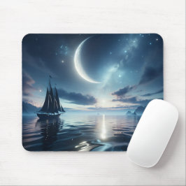 Segelbåt som seglar på Moonlit Vatten Musmatta
