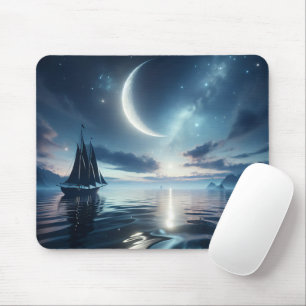 Segelbåt som seglar på Moonlit Vatten Musmatta