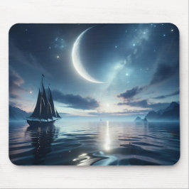 Segelbåt som seglar på Moonlit Vatten Musmatta