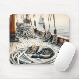Segelbåt Tabby katt som går på räls Musmatta