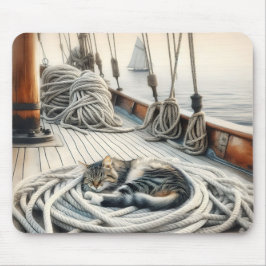 Segelbåt Tabby katt som går på räls Musmatta