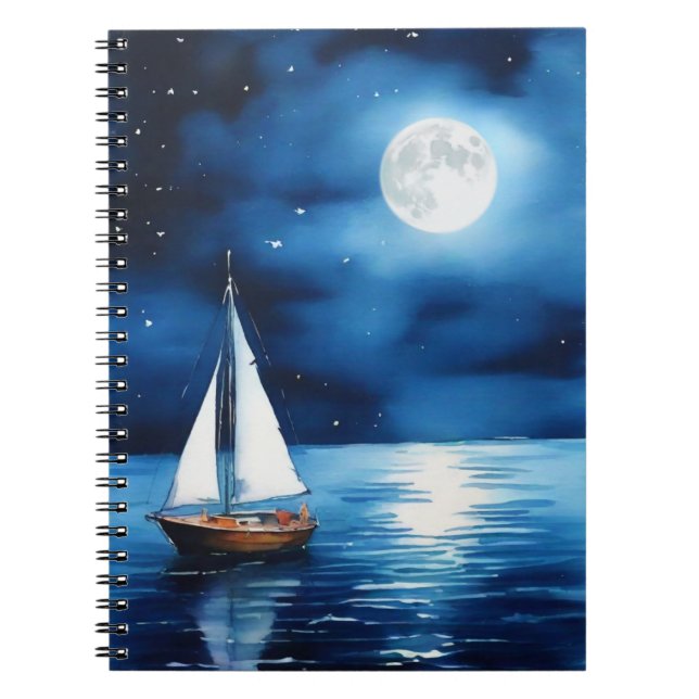 Segelbåt under fullmåne  anteckningsbok (Framsidan)