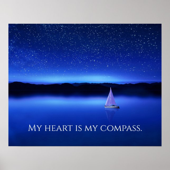 Segelbåt under Starry Night Himlar Poster (Framsidan)