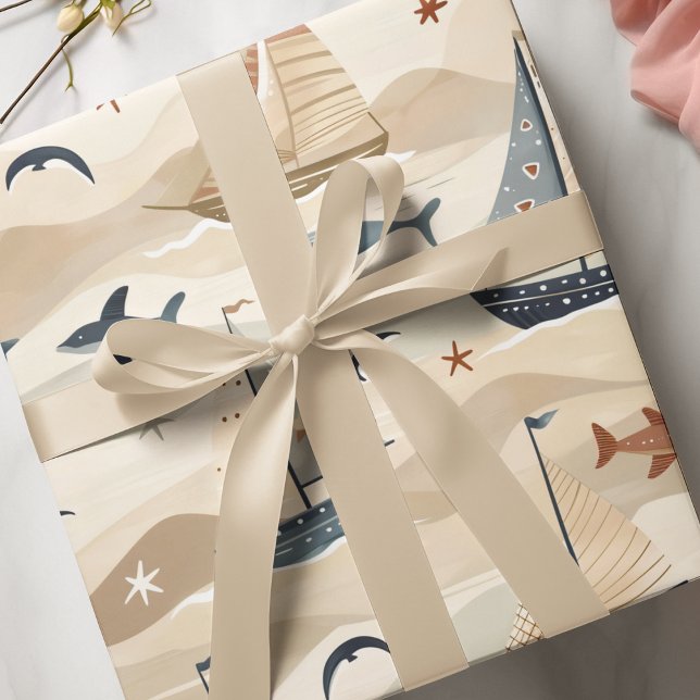 Segelbåt utan Mönster | Neutralt Tones Kids Presentpapper (Skapare uppladdad)
