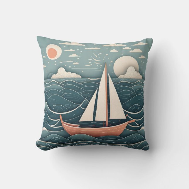 Segelbåt vid havet kudde (Framsida)