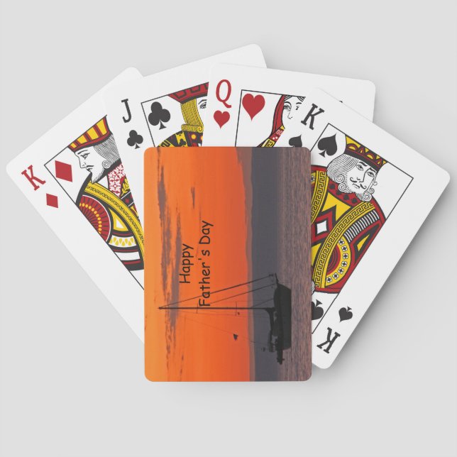 Segelbåt vid Orange Sunset Lycklig Fars dag Casinokort (Baksidan)