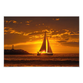 Segelbåt vid solnedgång - Marina Del Rey, CA Fototryck