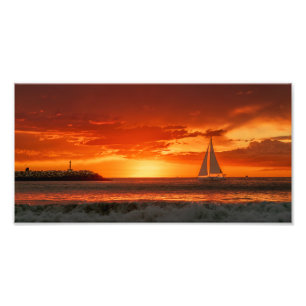 Segelbåt vid solnedgång - Marina Del Rey, CA Fototryck