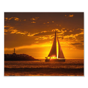 Segelbåt vid solnedgång - Marina Del Rey, CA Fototryck