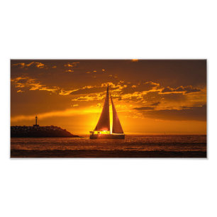 Segelbåt vid solnedgång - Marina Del Rey, CA Fototryck