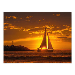 Segelbåt vid solnedgång - Marina Del Rey, CA Fototryck
