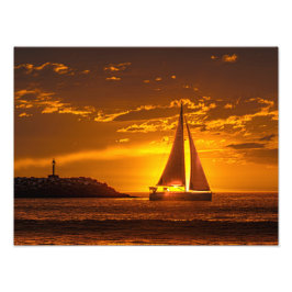 Segelbåt vid solnedgång - Marina Del Rey, CA Fototryck