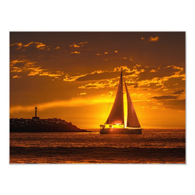 Segelbåt vid solnedgång - Marina Del Rey, CA Fototryck (Framsidan)