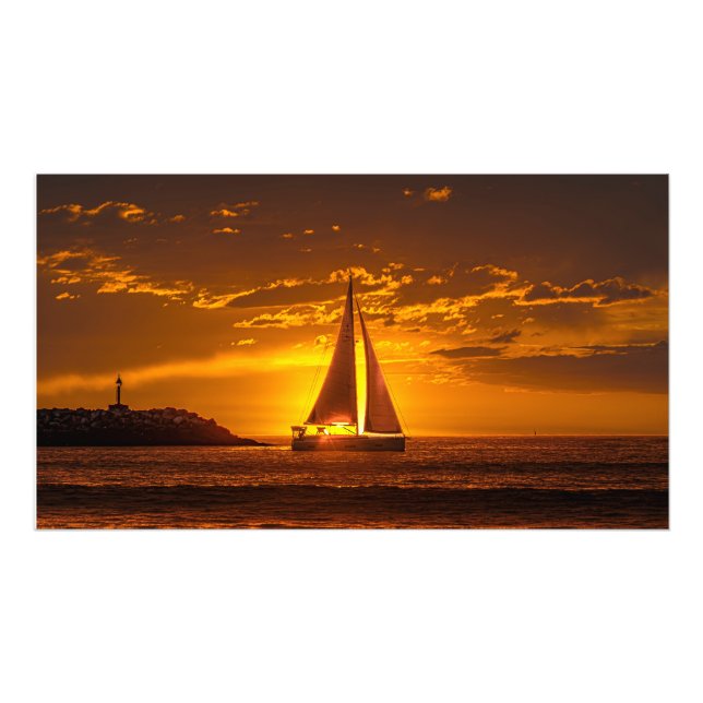 Segelbåt vid solnedgång - Marina Del Rey, CA Fototryck (Framsidan)