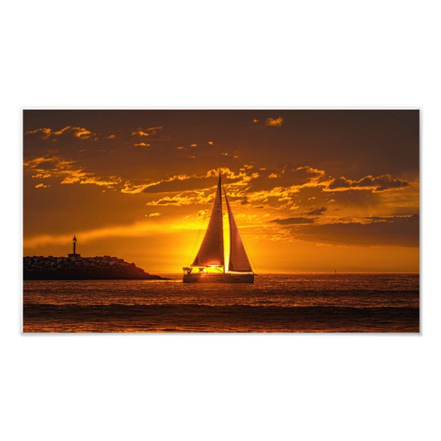 Segelbåt vid solnedgång - Marina Del Rey, CA Fototryck (Framsidan)