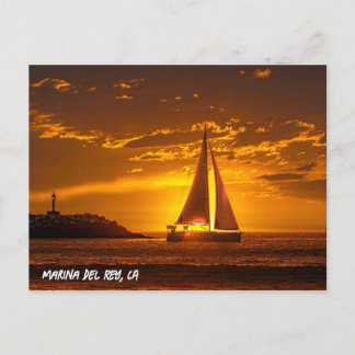 Segelbåt vid solnedgång - Marina Del Rey, CA Vykort