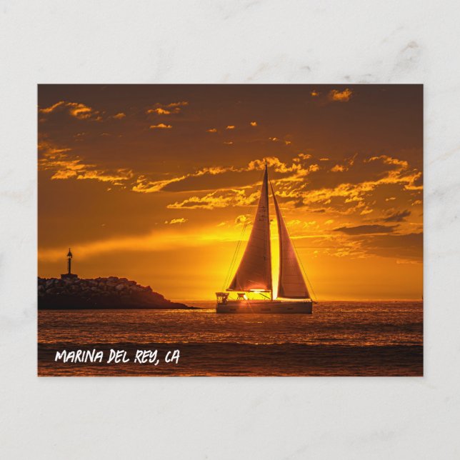 Segelbåt vid solnedgång - Marina Del Rey, CA Vykort (Framsida)