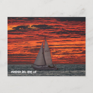 Segelbåt vid solnedgång - Marina Del Rey, CA Vykort