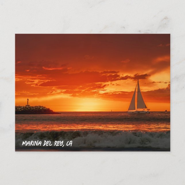 Segelbåt vid solnedgång - Marina Del Rey, CA Vykort (Framsida)