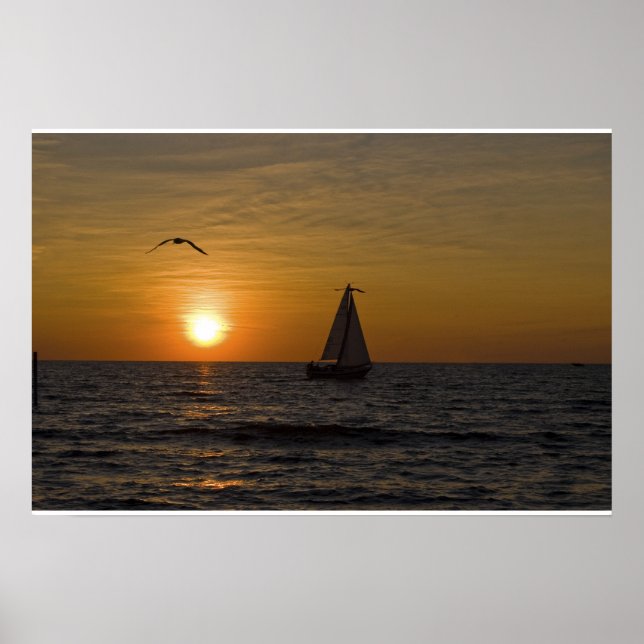 Segelbåt vid solnedgång poster (Framsidan)