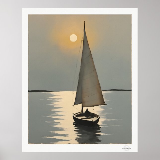 Segelbåt vid solnedgång Poster (Framsidan)
