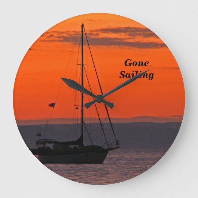 Segelbåt vid Sunset Clock, Orange Himlar Stor Klocka (Framsida)