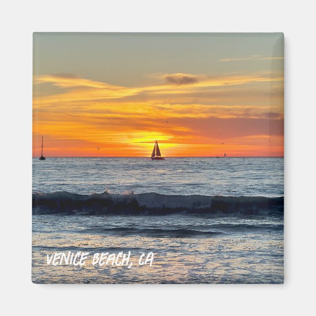 Segelbåt vid Sunset - Venedig Beach, CA Magnet (Framsidan)