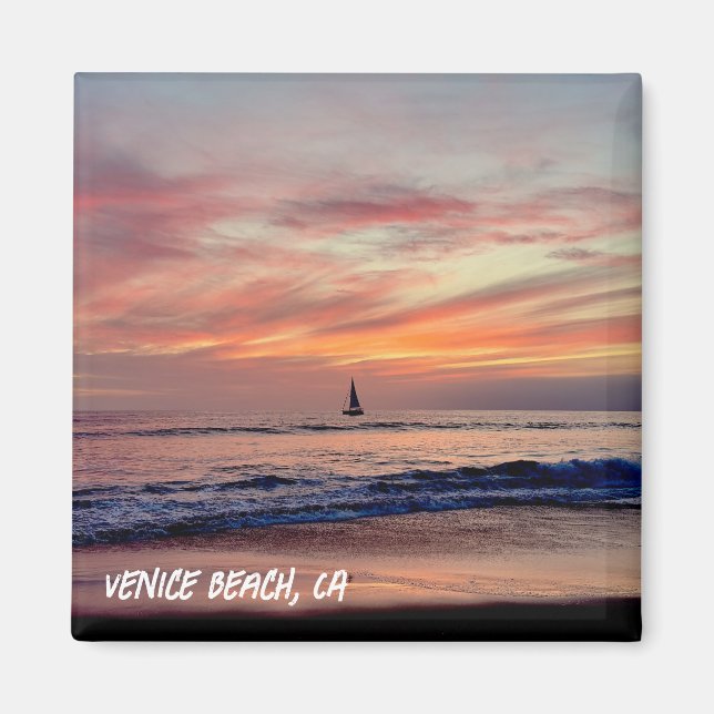 Segelbåt vid Sunset - Venedig Beach, CA Magnet (Framsidan)