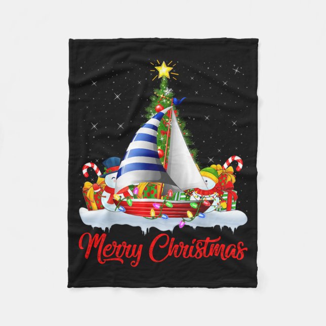 Segelbåt Xmas Träd Belysning Santa Segelbåt Fleecefilt (Framsidan)