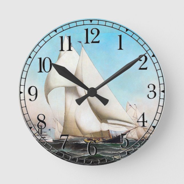 Segelbåt Yacht Boat Tävling Ocean Sea Wall Clock Rund Klocka (Framsida)