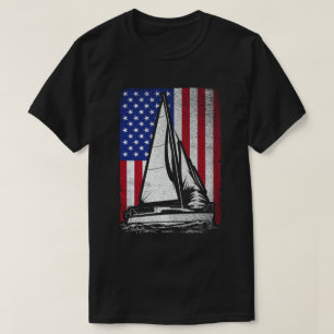Segelbåtar av patriotisk amerikansk Flagga T Shirt