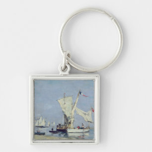 Segelbåtar c.1869 fyrkantig silverfärgad nyckelring
