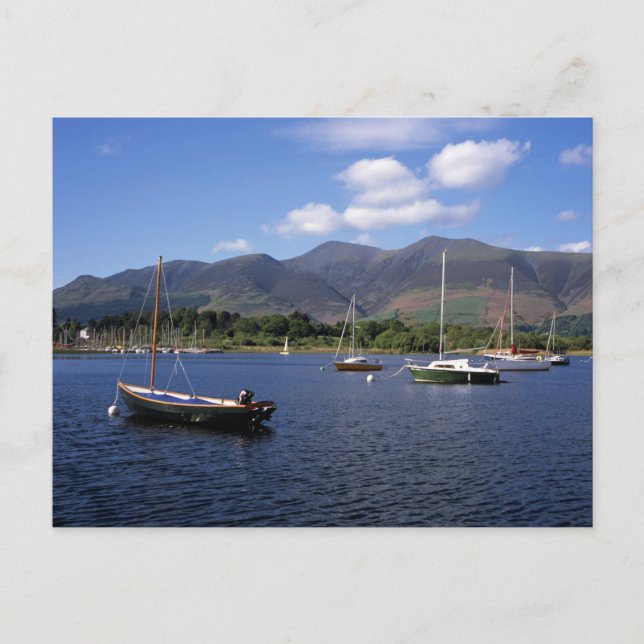Segelbåtar Derwent Vatten Keswick Cumbria Vykort (Framsida)
