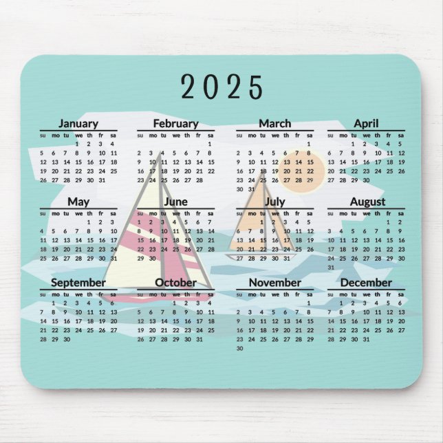 Segelbåtar design för 2025-kalender, musmatta (Framsidan)