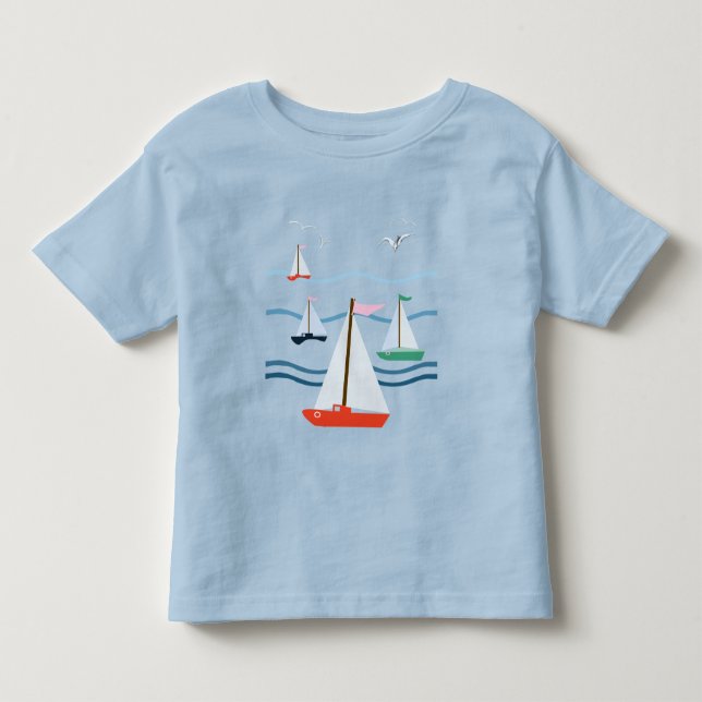 Segelbåtar, fiskmås, vinkara havet t shirt (Framsida)
