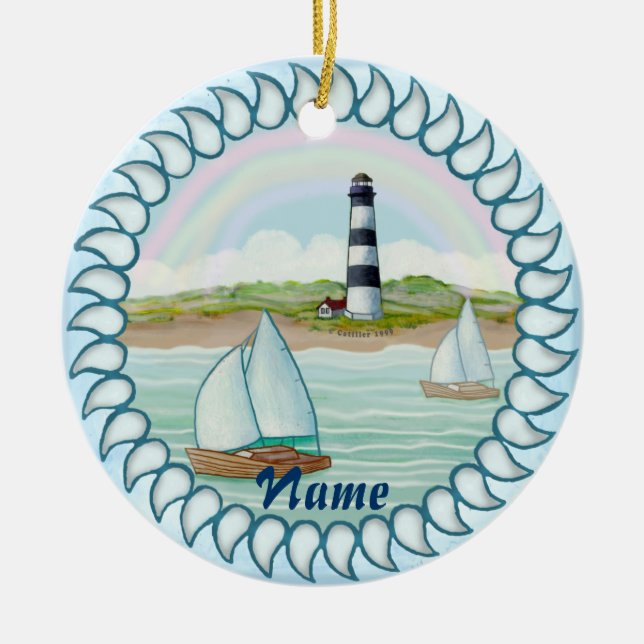 Segelbåtar fyr anpassat namn ornament (Framsidan)