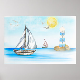 Segelbåtar i blåhavsområdet poster
