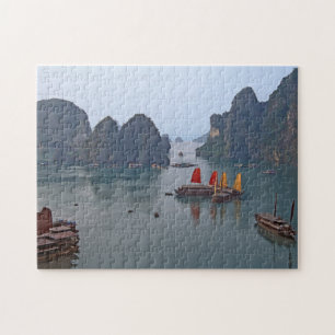Segelbåtar i Ha Long Bay - Vietnam, Asien Pussel