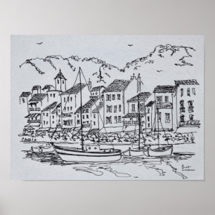 Segelbåtar i hamnen Cassis, Frankrike Poster