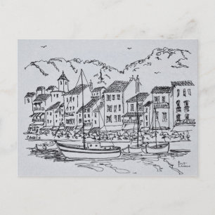 Segelbåtar i hamnen Cassis, Frankrike Vykort