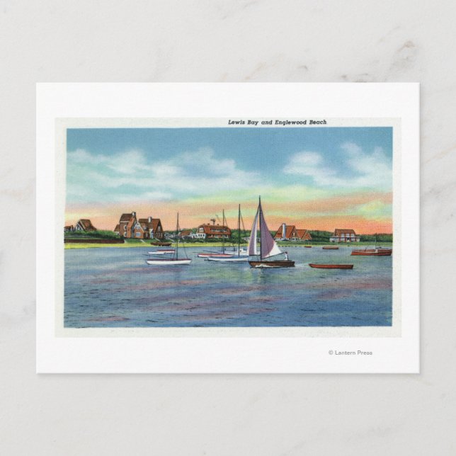 Segelbåtar i Lewis Bay, Englewood Beach View Vykort (Framsida)