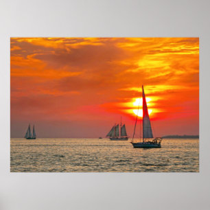 Segelbåtar i Nyckel Väster Sunset Poster
