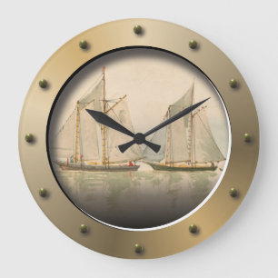 Segelbåtar i Sea Nautical Art Fraktas Porthole Stor Klocka