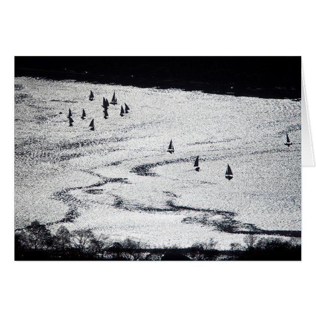 Segelbåtar i silhouetten, Charles River handfat, Hälsningskort (Framsidan Horizontal)