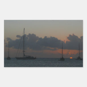 Segelbåtar i Sunset Tropical Sjölandskap Rektangulärt Klistermärke