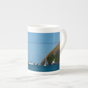 Segelbåtar i Vita och blå Nautiska viken Benporslin Mugg