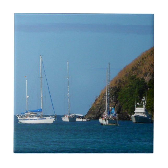 Segelbåtar i Vita och blå Nautiska viken Kakelplatta (Framsidan)