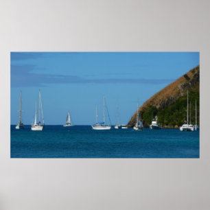 Segelbåtar i Vita och blå Nautiska viken Poster