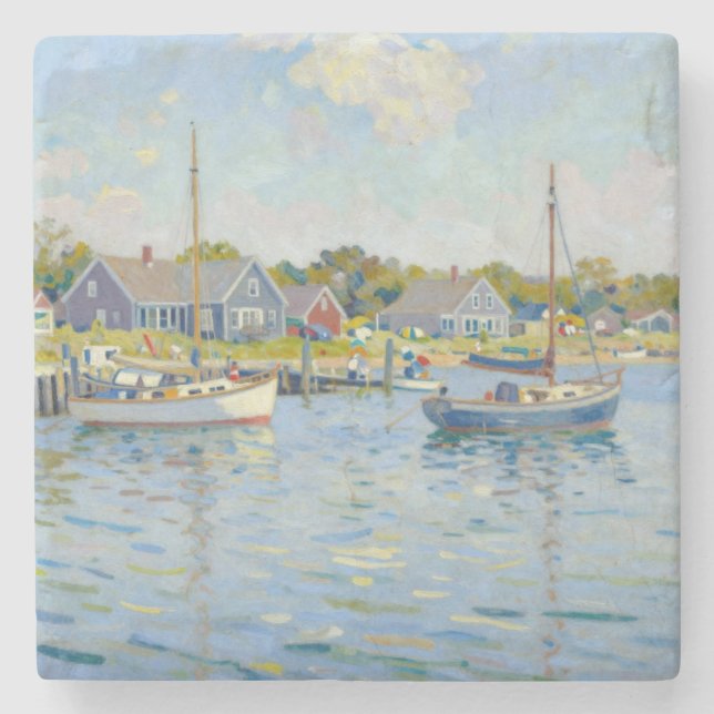 Segelbåtar Impressionism New England Stenunderlägg (Framsidan)